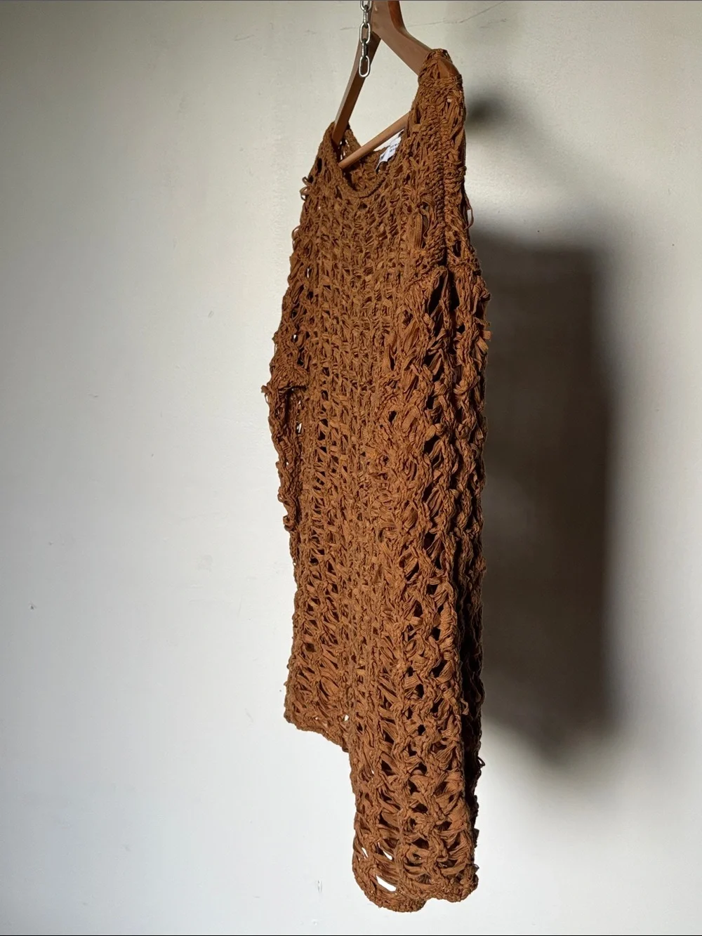 Zara Open-Knit Crochet Long-Sleeve Sweater in Caramelo